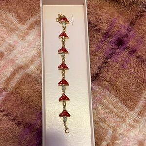 Gold-Tone Bracelet with Red Enamel Mushroom Charms
